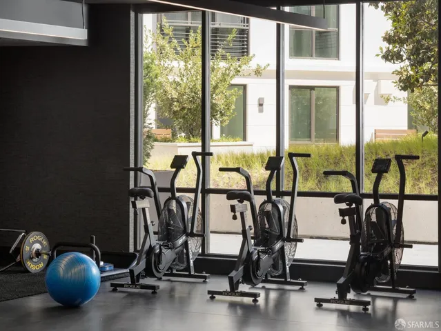 a room with gym equipment