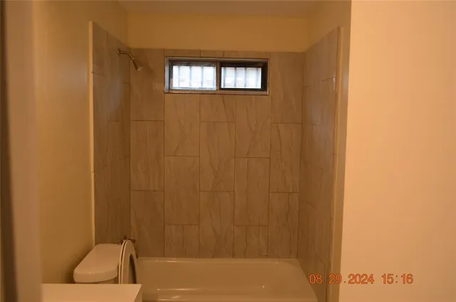 a bathroom with a bathtub