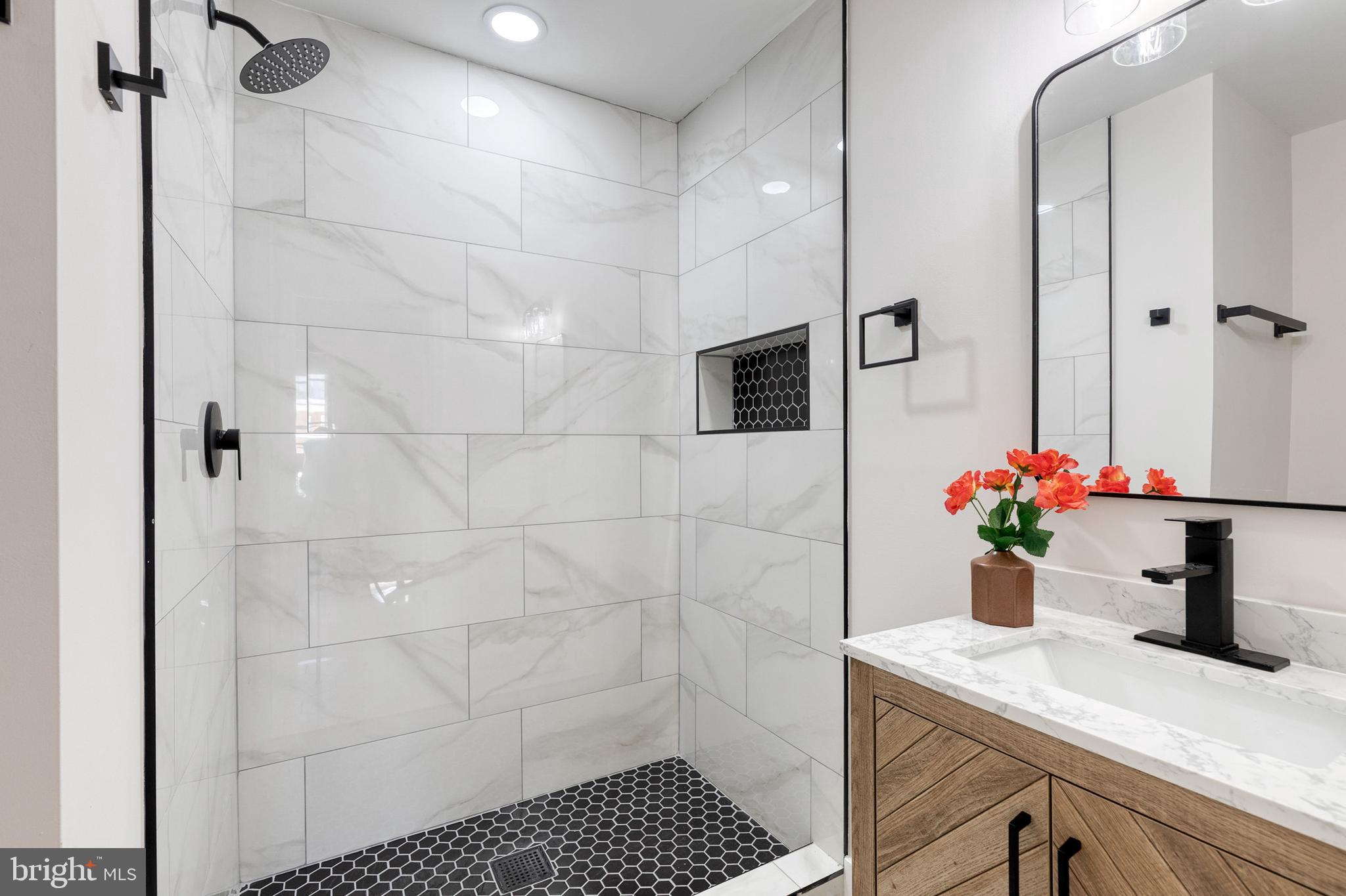 3721 Manchester Avenue Baltimore, MD 21215 - Photo 29 of 36 a bathroom with a sink a potted plant and a shower