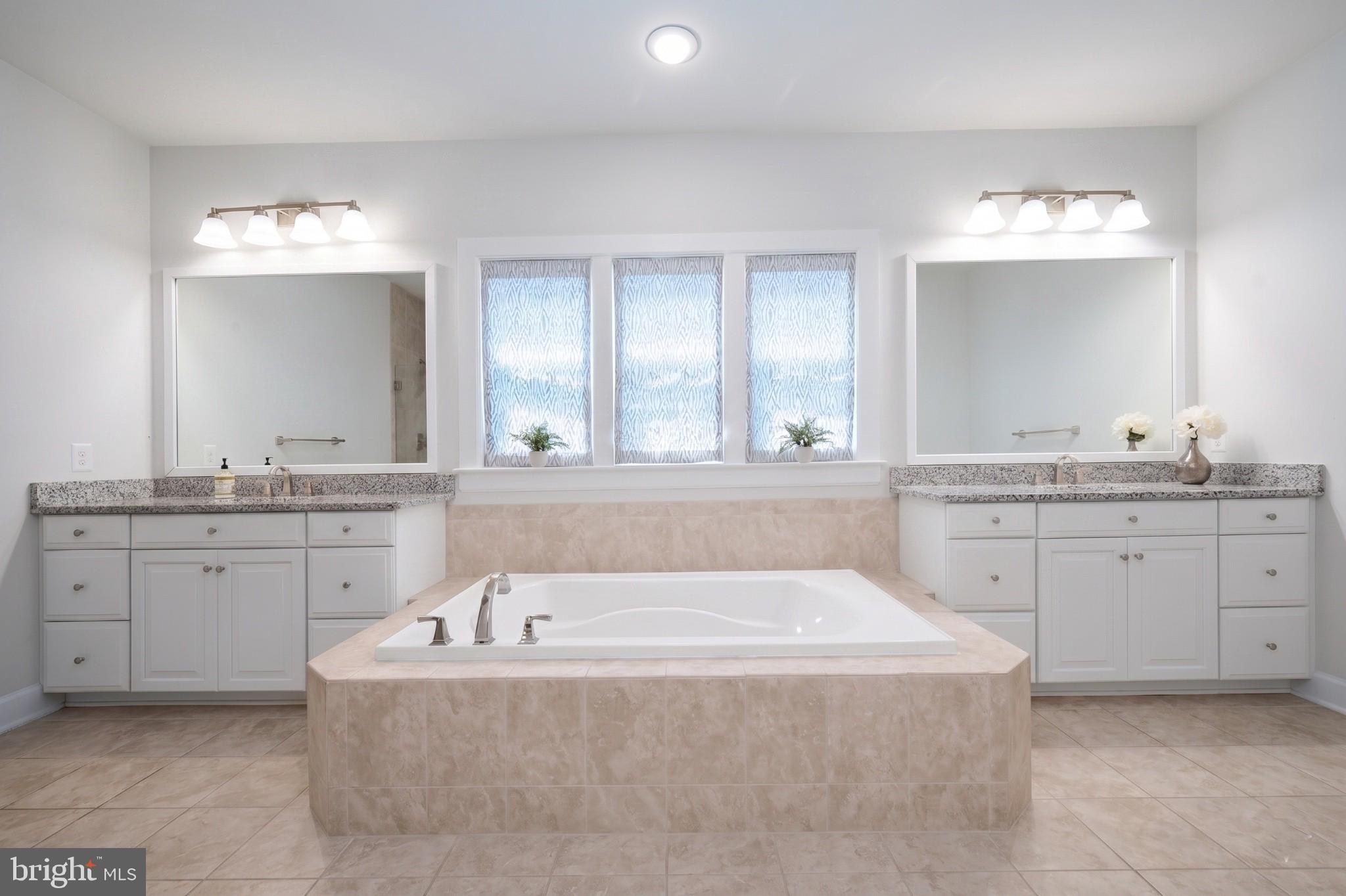 11047 Martha Way Fulton, MD 20759 - Photo 33 of 80 a spacious bathroom with a granite countertop sink mirror and a bathtub