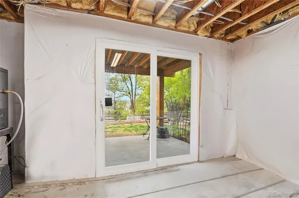a view of a terrace with city view