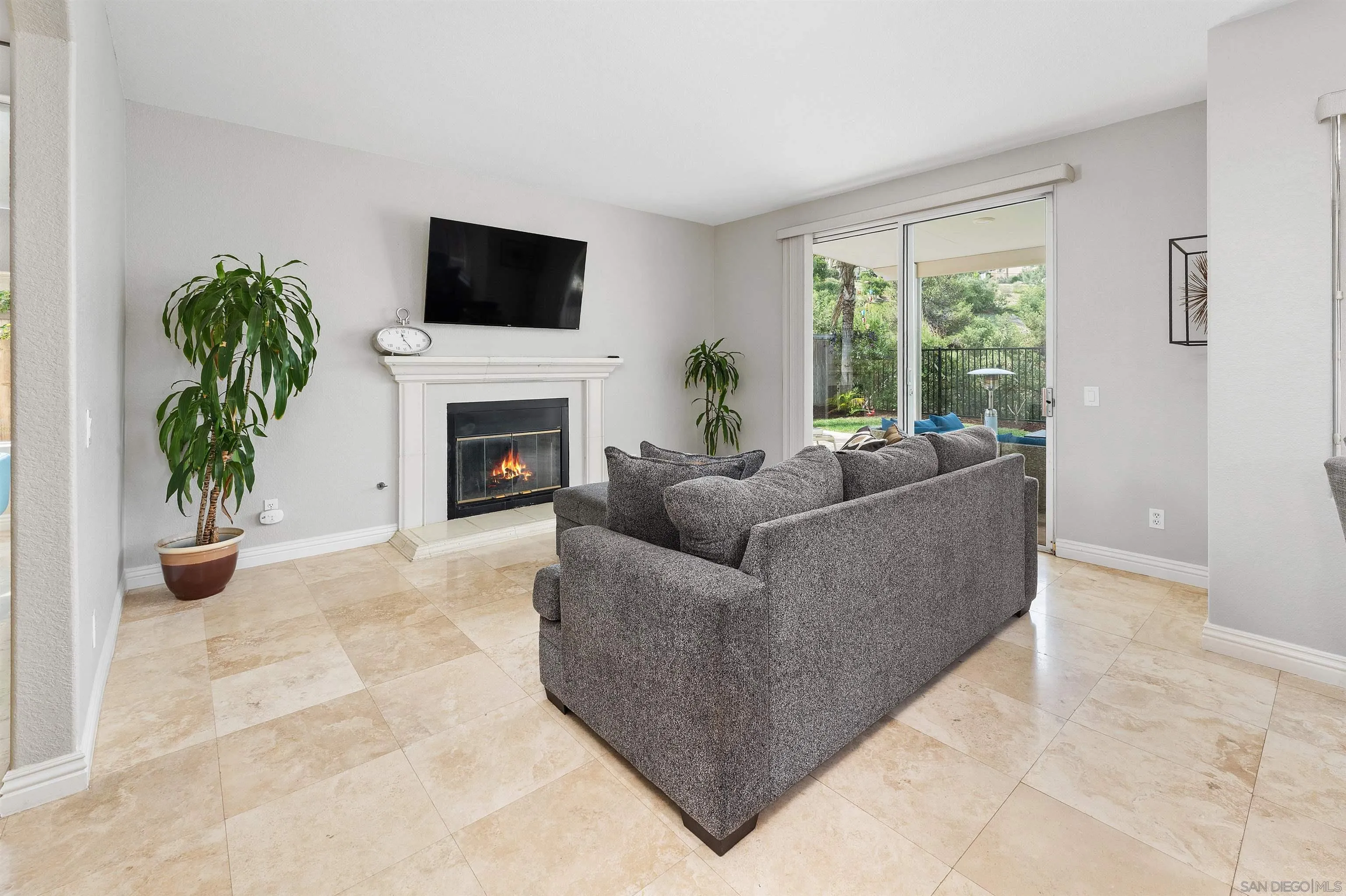 1571 Corte Daniel Oceanside, CA 92056 - Photo 20 of 44 a living room with furniture a potted plant and a fireplace