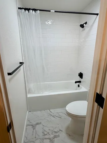 a bathroom with a toilet and a bathtub