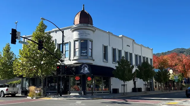 a view of a building with a street