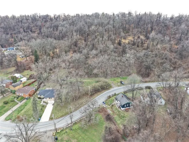 a view of a city with lush green forest