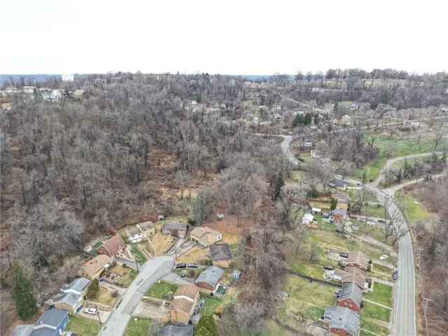 a view of a city with lush green forest