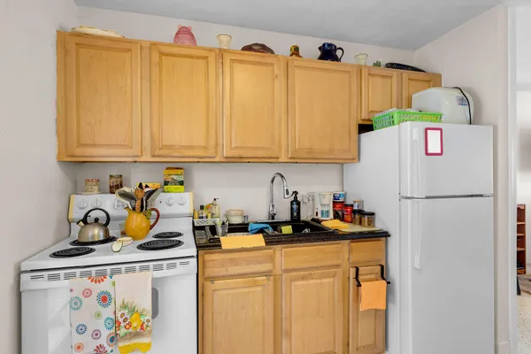 a view of a house with backyard and a tree