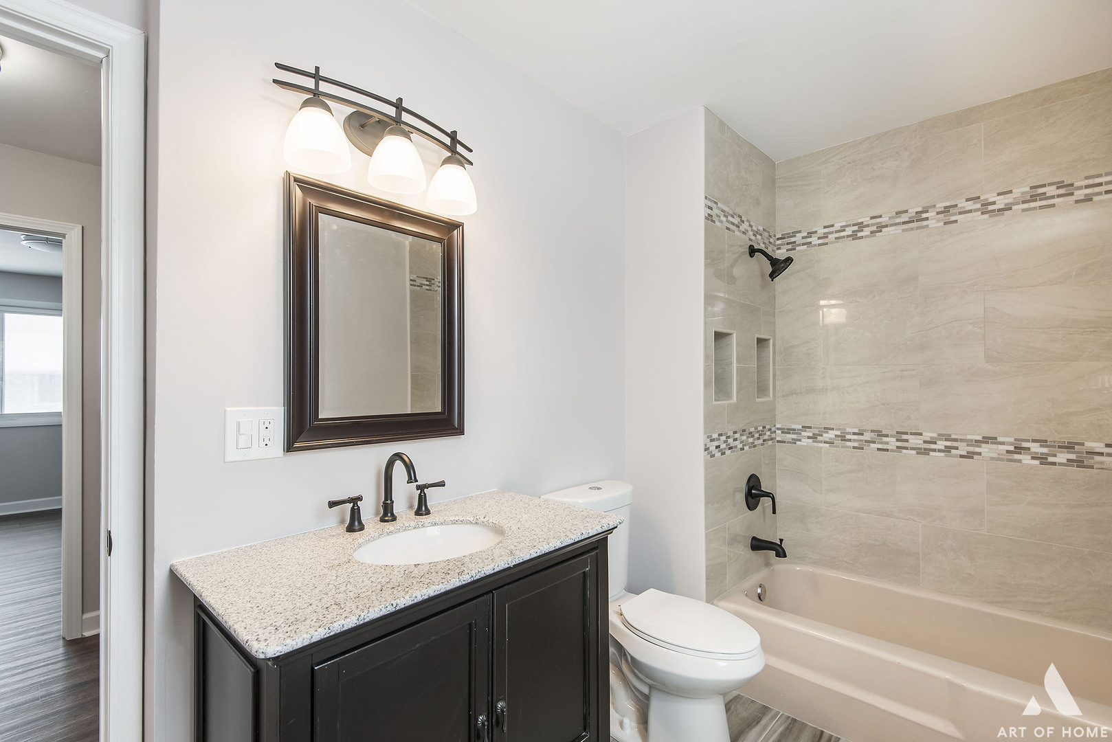 513 Monroe Road Bolingbrook, IL 60440 - Photo 15 of 21 a bathroom with a granite countertop sink a toilet and shower