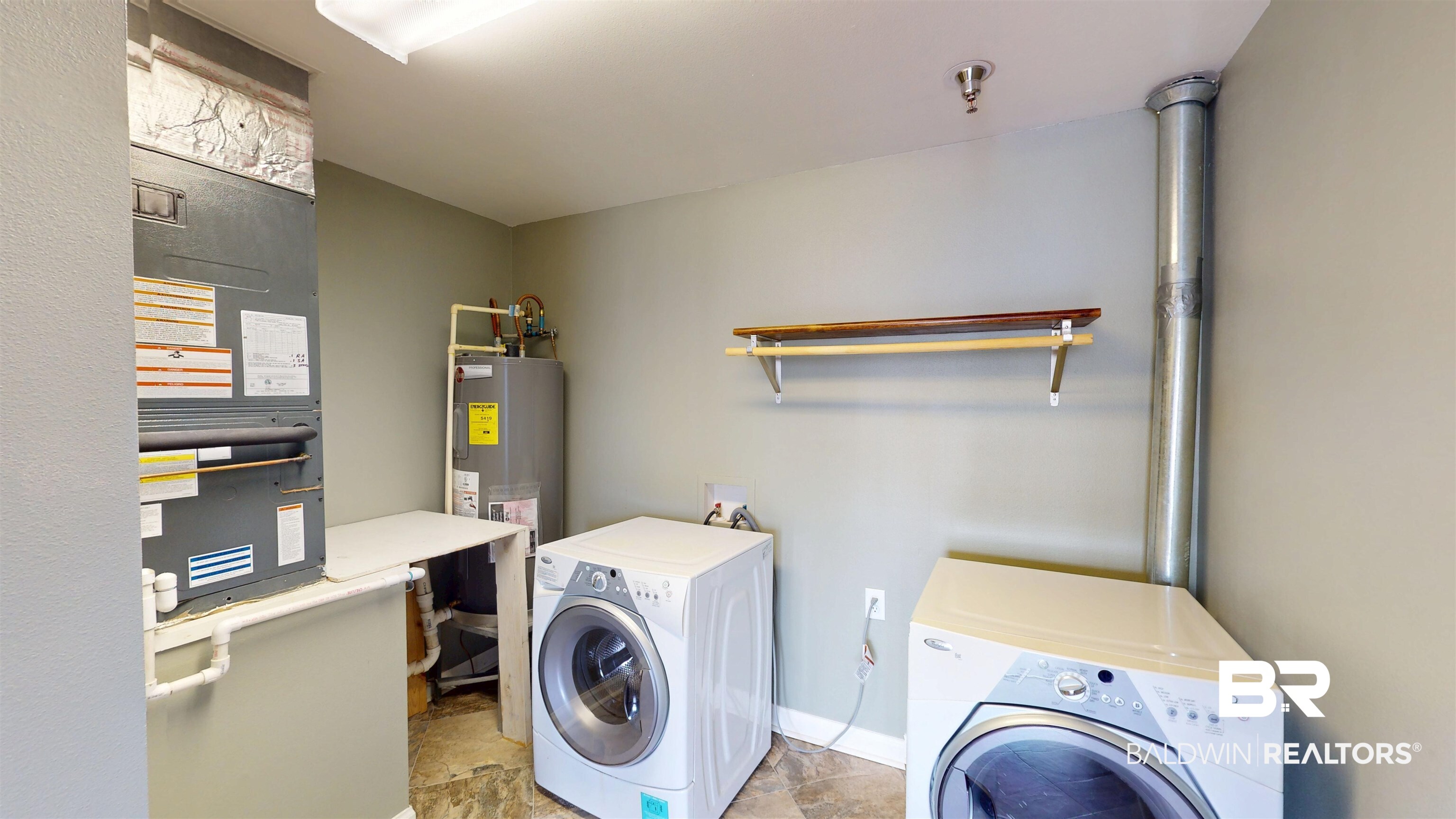 308 St Louis Street, Unit 101 Mobile, AL 36602 - Photo 5 of 30 Laundry room with heating unit, water heater, and washer and clothes dryer