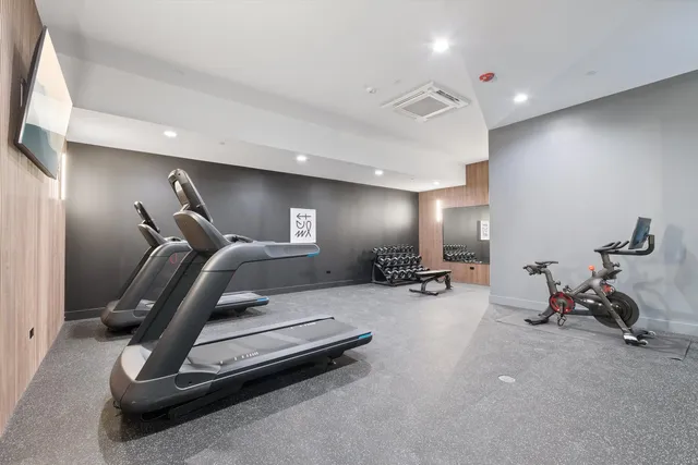 a room with gym equipment