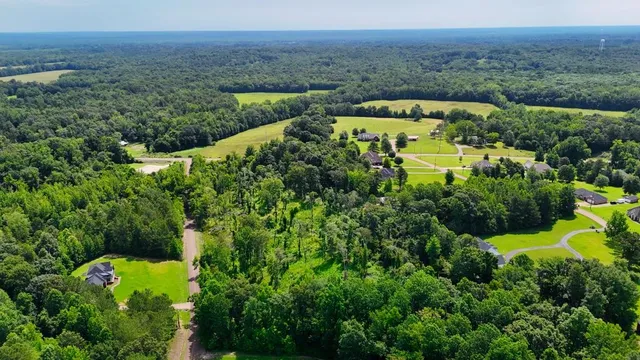 an aerial view of a house with a garden