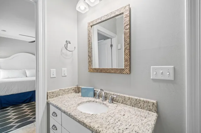 a view of a porch with wooden floor