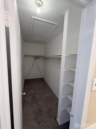 a view of walk in closet with empty racks
