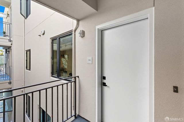 a view of a porch of a house