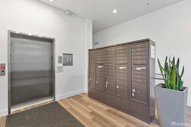 a front view of a building with street view