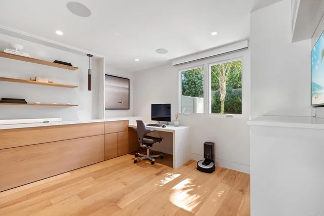 a workspace with a large window