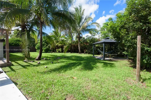 a view of a backyard with a garden and plants