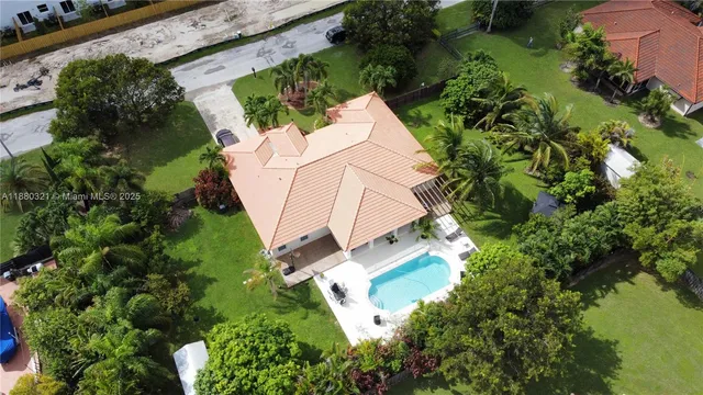 an aerial view of a house