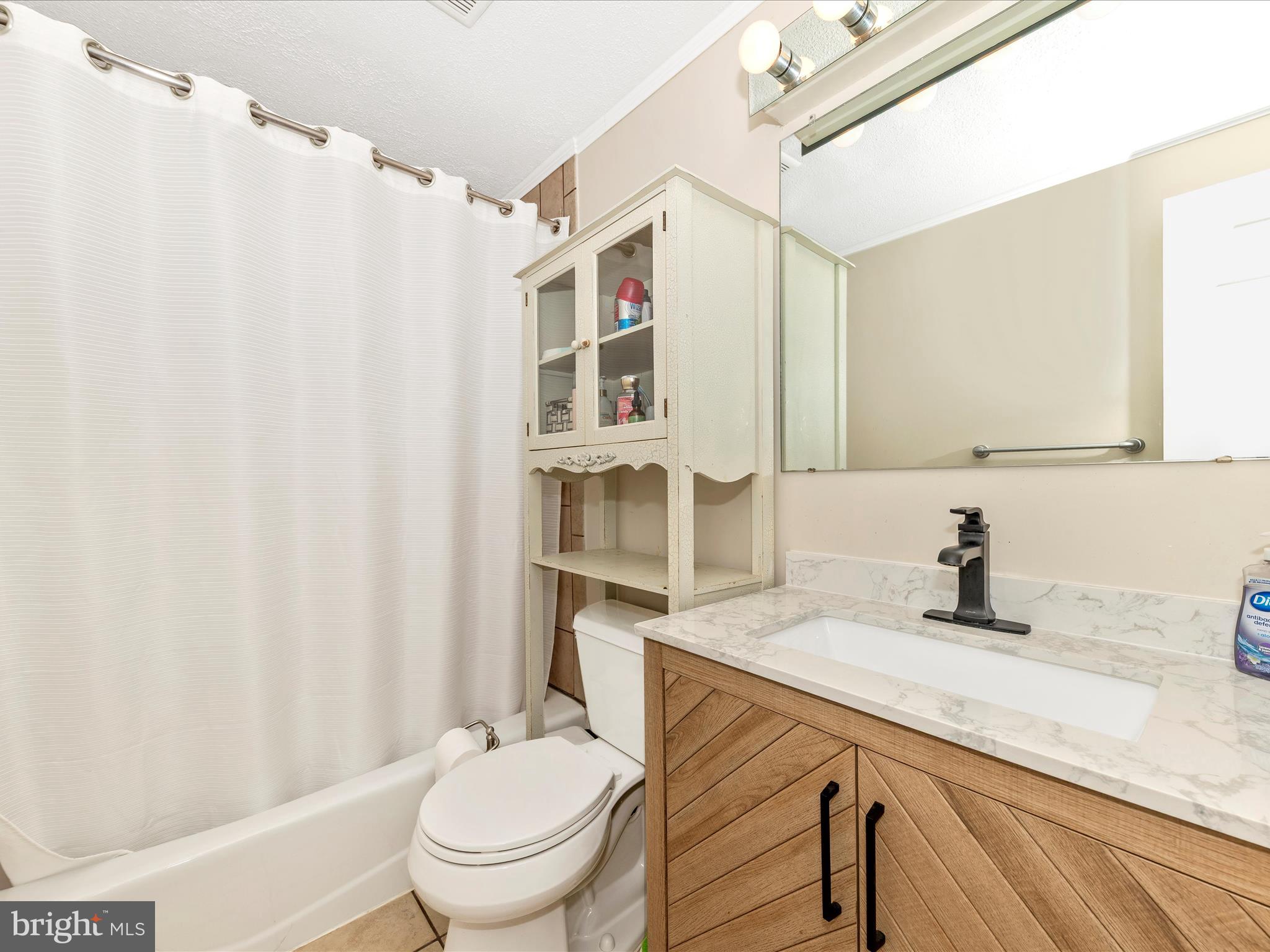 19005 Dowden Circle Poolesville, MD 20837 - Photo 29 of 51 a bathroom with a sink a toilet and shower curtain