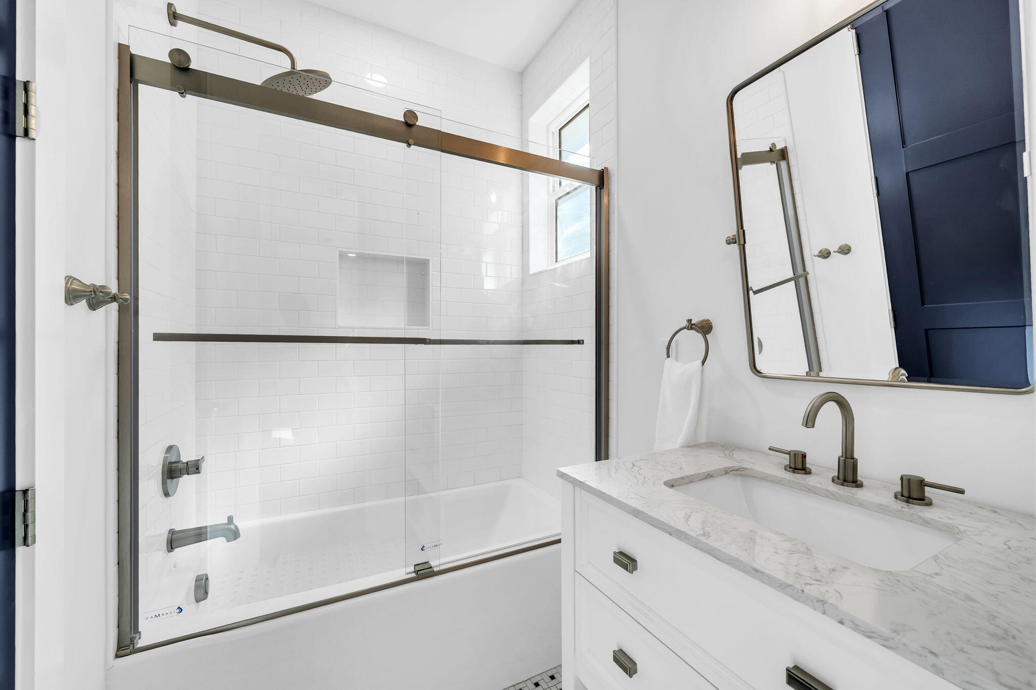 119 Osprey Lane Santa Rosa Beach, FL 32459 - Photo 31 of 35 a bathroom with a granite countertop shower sink and mirror