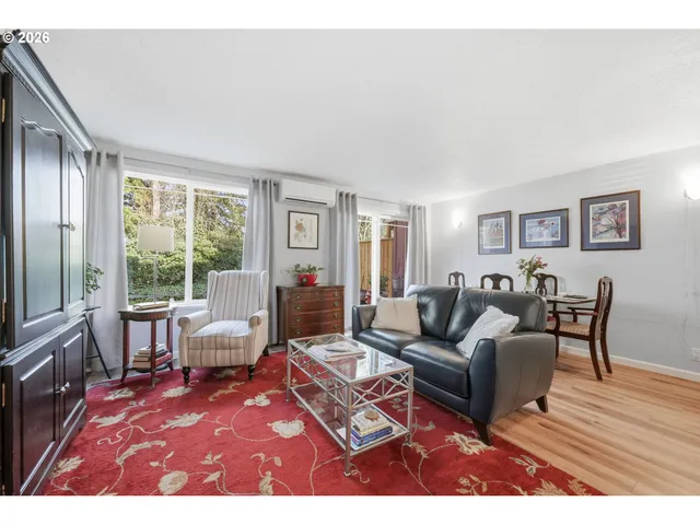 a living room with furniture and a rug