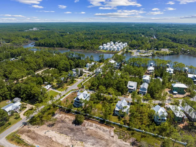 a view of a lake with a city