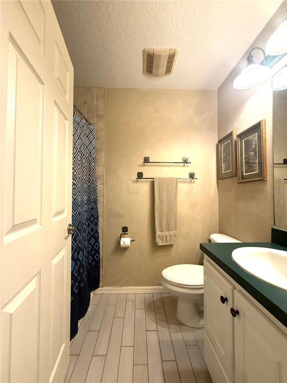 7223 South W 55 Street Bushnell, FL 33513 - Photo 22 of 70 a bathroom with a granite countertop toilet a sink and a shower