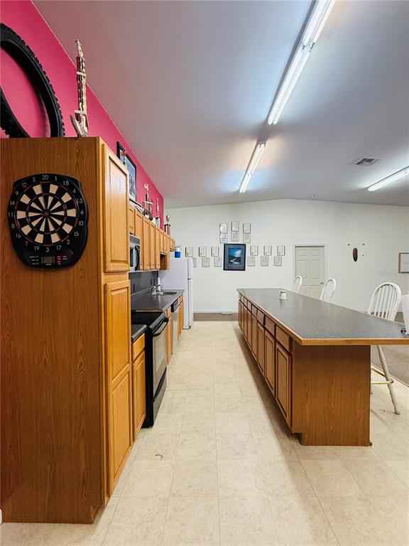 7223 South W 55 Street Bushnell, FL 33513 - Photo 64 of 70 a kitchen with stainless steel appliances a sink a stove top oven a chimney and a refrigerator