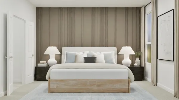 a bedroom with bed and a closet