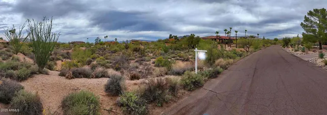 a view of a city with flower plants and wooden fence