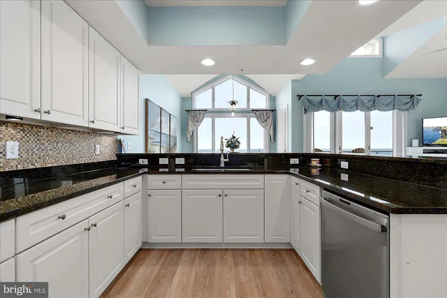 a view of a hallway to a livingroom with wooden floor and a potted plant