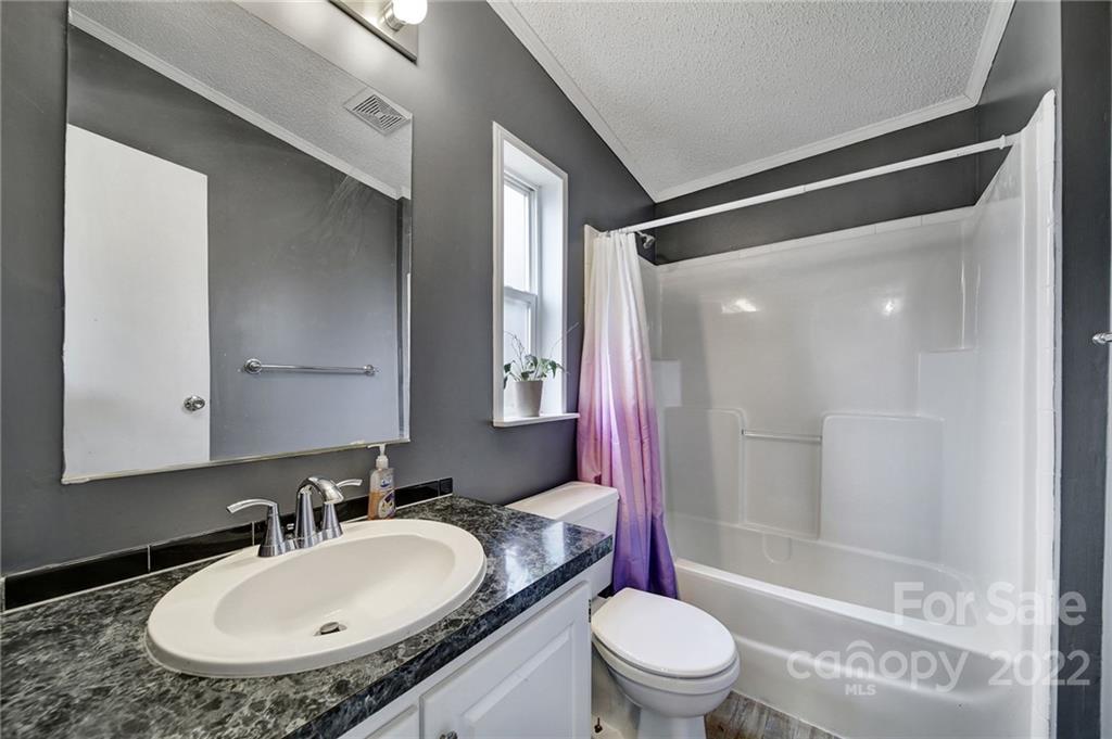141 Old Hearth Road Clover, SC 29710 - Photo 15 of 29 a bathroom with a granite countertop sink toilet a mirror and shower