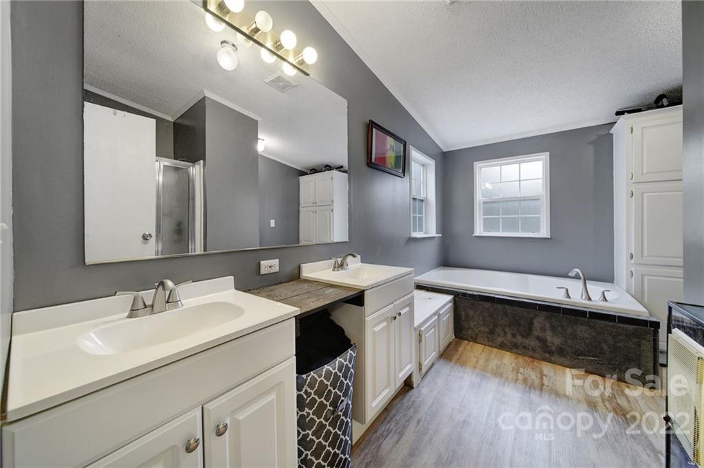 141 Old Hearth Road Clover, SC 29710 - Photo 19 of 29 a spacious bathroom with a granite countertop sink mirror and a bathtub