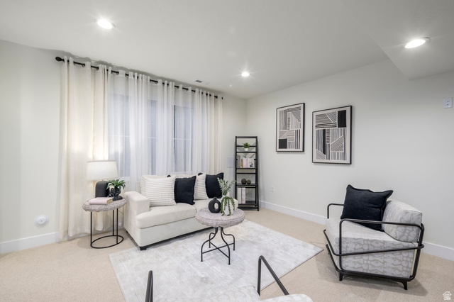 250 South Main Street, Unit 25 Alpine, UT 84004 - Photo 25 of 31 Living area featuring light carpet and recessed lighting