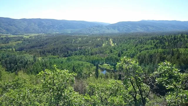 a view of mountains and valleys in the background
