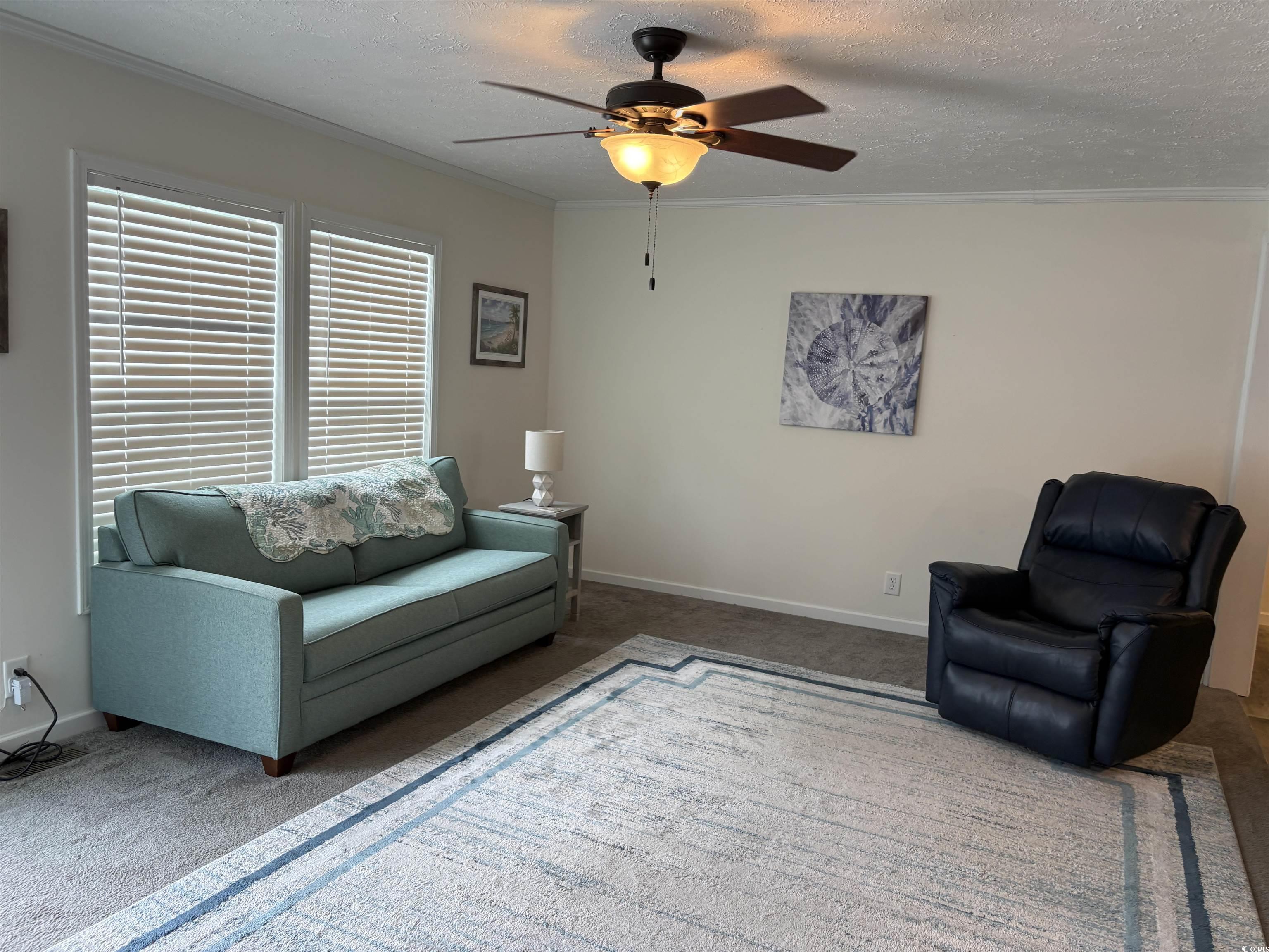 3248 Pecan Trail Murrells Inlet, SC 29576 - Photo 4 of 29 Living room with carpet floors, a ceiling fan, a t