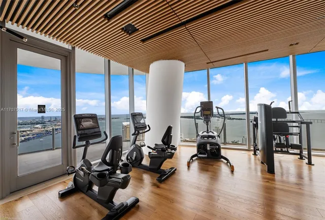 a living room with large window