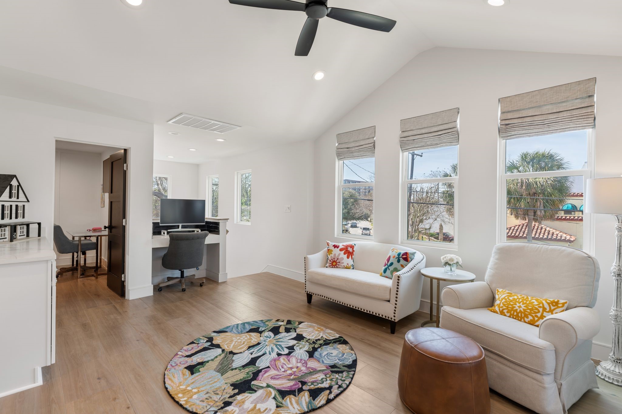 2626 Reagan Street Houston, TX 77009 - Photo 28 of 50 Another view of the upstairs flex area highlights the built-in desk creating a convenient workspace for studying, homework, or working from home. The stairs are a second set of stairs at the front of the home.