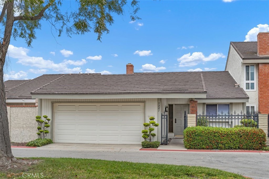 a view of house with a yard and potted plants
