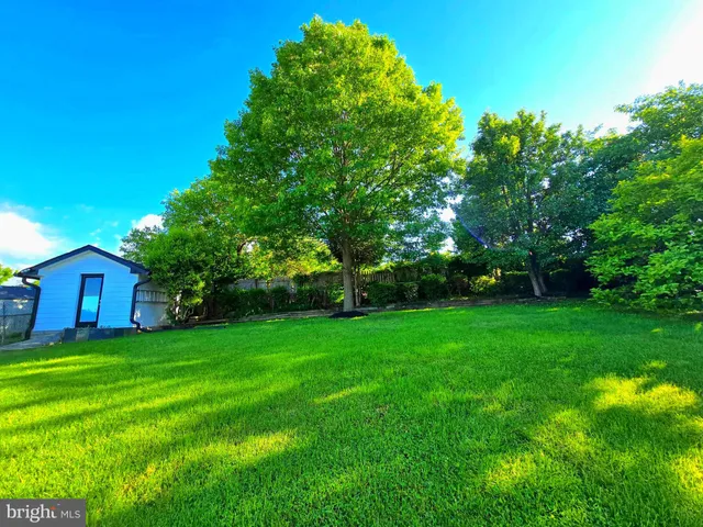 a view of a big yard with a house in the background
