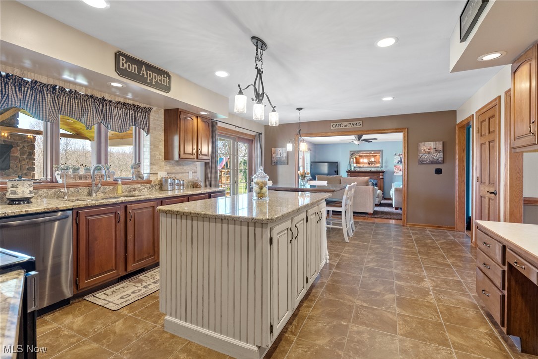 7285 South Raccoon Road Canfield, OH 44406 - Photo 7 of 46 Kitchen featuring a sink, dishwasher, ceiling fan, recessed lighting, and decorative light fixtures