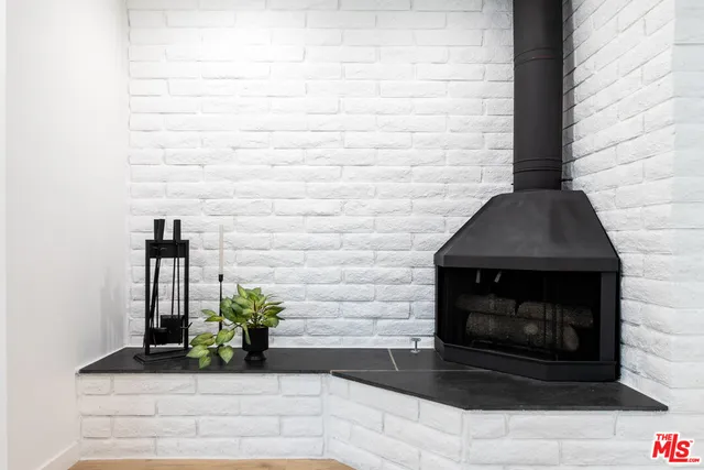 a living room with a fireplace