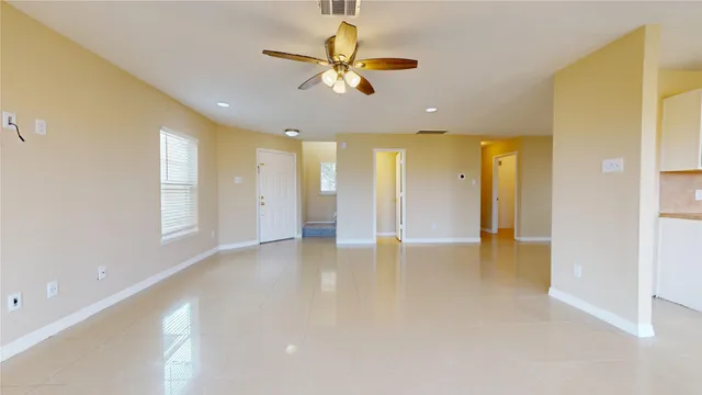 a view of an entryway with a chandelier