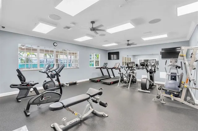 a view of a room with gym equipment