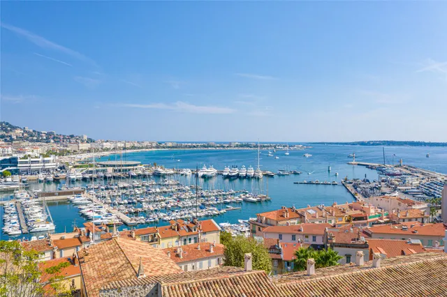 a view of a city and ocean
