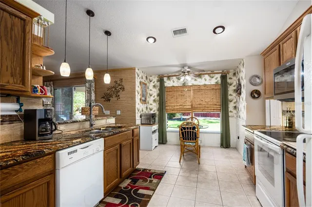 a kitchen with lots of counter top space