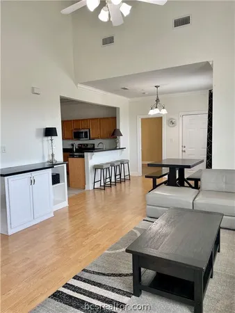 a large kitchen with cabinets