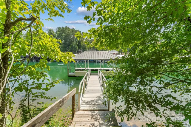 a view of a lake with a deck