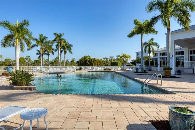 a view of a playground with a palm trees