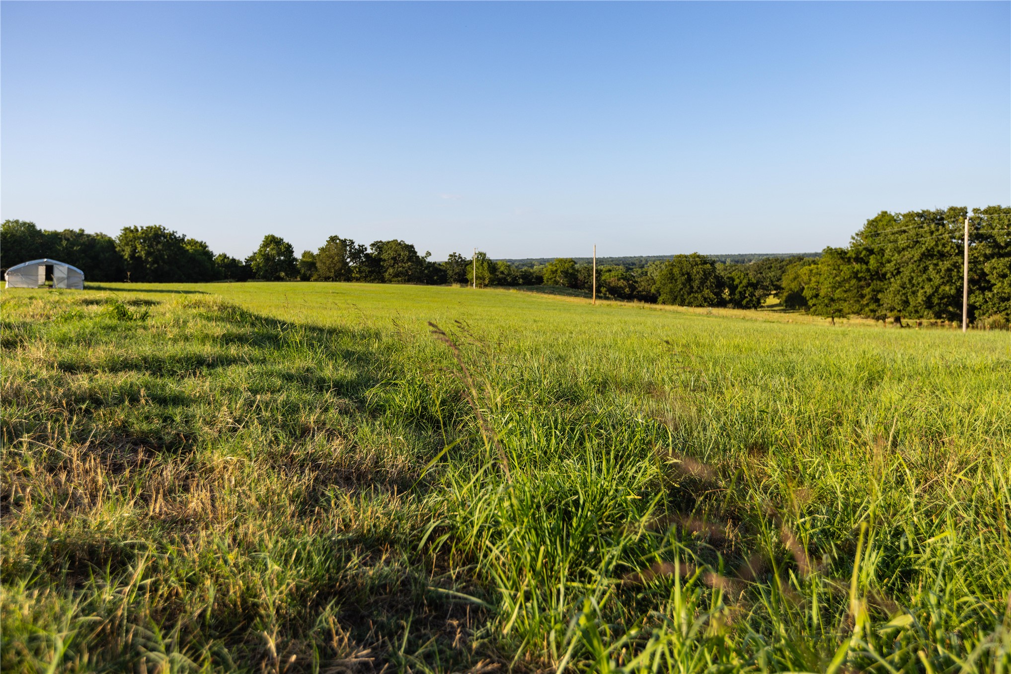 0 West Dunkin Road Cushing, OK 74023 - Photo 61 of 62 Expansive open pasture with a clear horizon, surrounded by mature trees, featuring a metal outbuilding